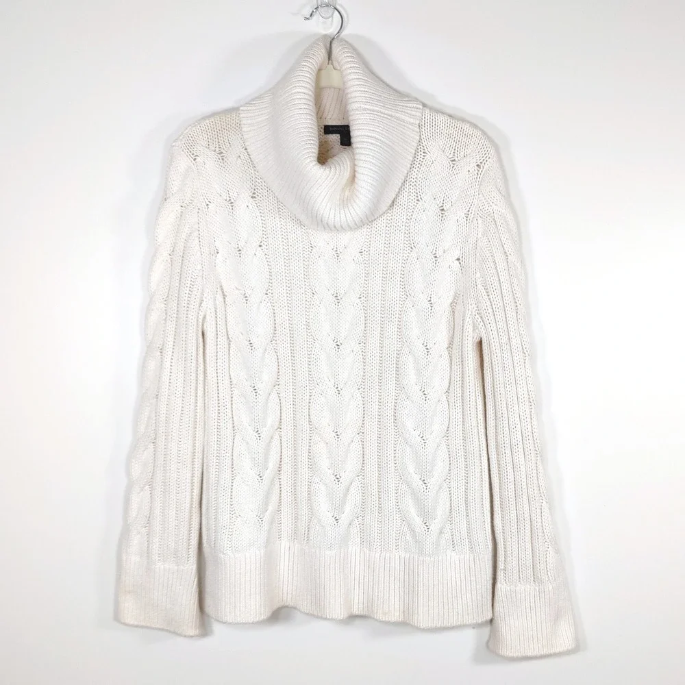 Banana Republic Chunky Cable Knit Cowl Neck Fisherman Sweater Cotton Wool M